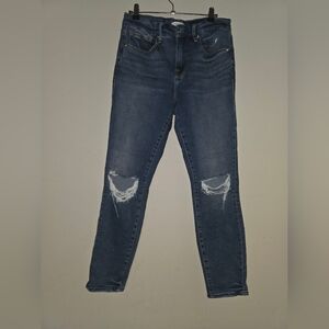 Good American Good Legs Crop Dark Blue Distressed Skinny Jeans